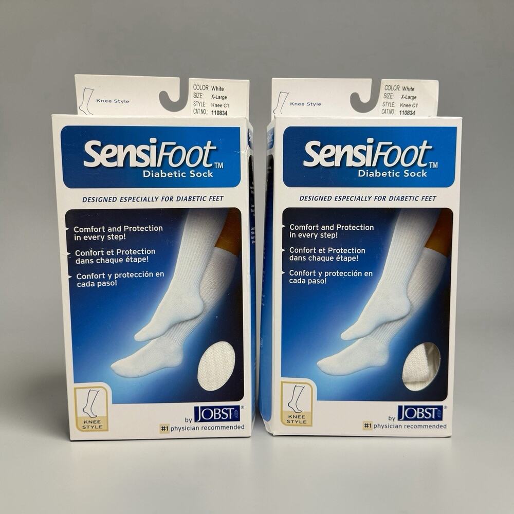 Diabetic Socks SensiFoot XL White Knee High Jobst Comfort Non Binding 2 Pack NIB
